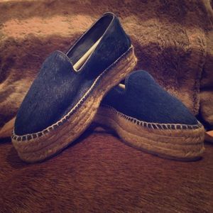 Manebi Royal Blue Calfhair Espadrilles Wedge